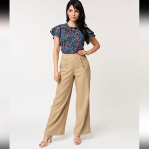 Unique Vintage 1940s Windowpane High Waist Ginger Pants Size Small Peach Neutral